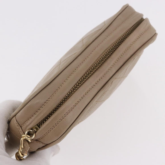 CHANEL Matelasse Pouch Lamb Skin Beige Gold CC Auth 187733A