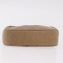 CHANEL Matelasse Pouch Lamb Skin Beige Gold CC Auth 187733A-7