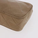 CHANEL Matelasse Pouch Lamb Skin Beige Gold CC Auth 187733A-9