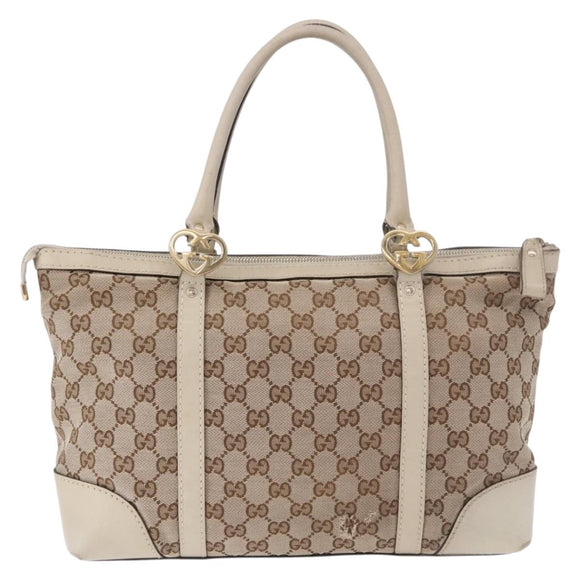 GUCCI GG Canvas Tote Bag Beige Gold 257069 Auth 187734