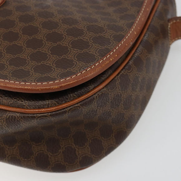 CELINE Macadam Canvas Shoulder Bag PVC Leather Brown Gold Auth 187736