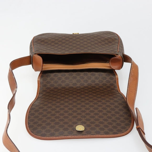 CELINE Macadam Canvas Shoulder Bag PVC Leather Brown Gold Auth 187736