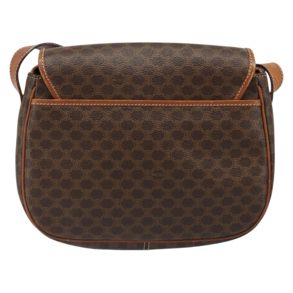 CELINE Macadam Canvas Shoulder Bag PVC Leather Brown Gold Auth 187736