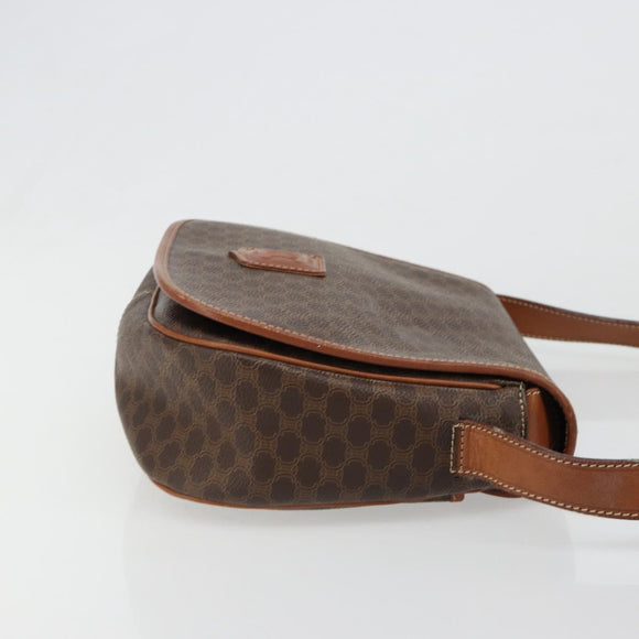 CELINE Macadam Canvas Shoulder Bag PVC Leather Brown Gold Auth 187736