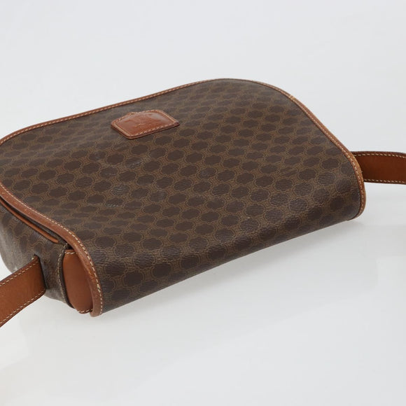 CELINE Macadam Canvas Shoulder Bag PVC Leather Brown Gold Auth 187736