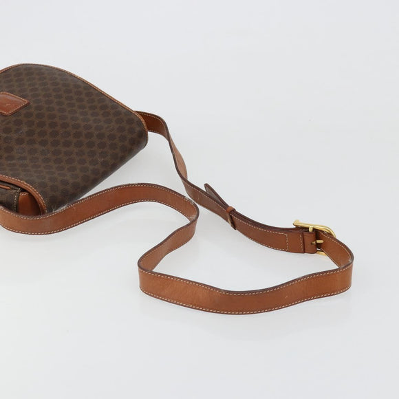 CELINE Macadam Canvas Shoulder Bag PVC Leather Brown Gold Auth 187736