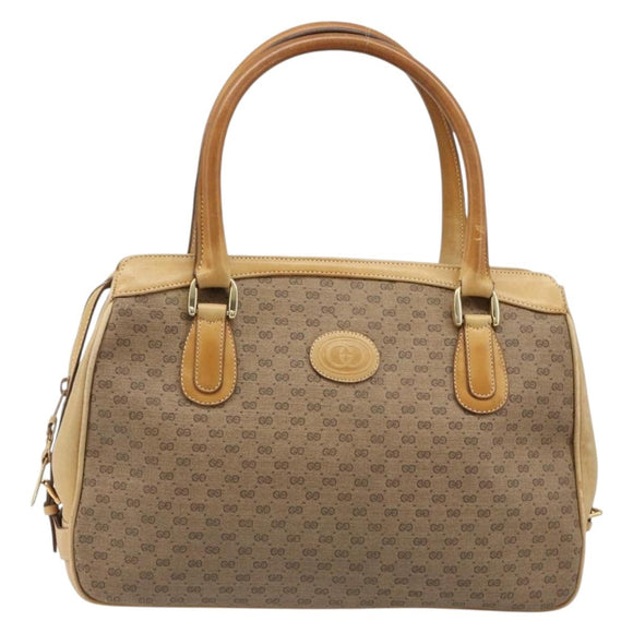 GUCCI Micro GG Supreme Hand Bag PVC Beige Gold Auth 187737