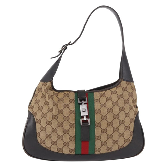 GUCCI GG Canvas Jackie Web Sherry Line Bag Beige Red 001 3306 3444 Auth 187739