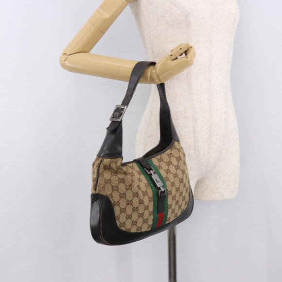 GUCCI GG Canvas Jackie Web Sherry Line Bag Beige Red 001 3306 3444 Auth 187739