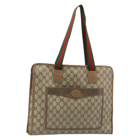 GUCCI GG Supreme Web Sherry Line Tote Bag PVC Beige Red 89 02 997 Auth 187743