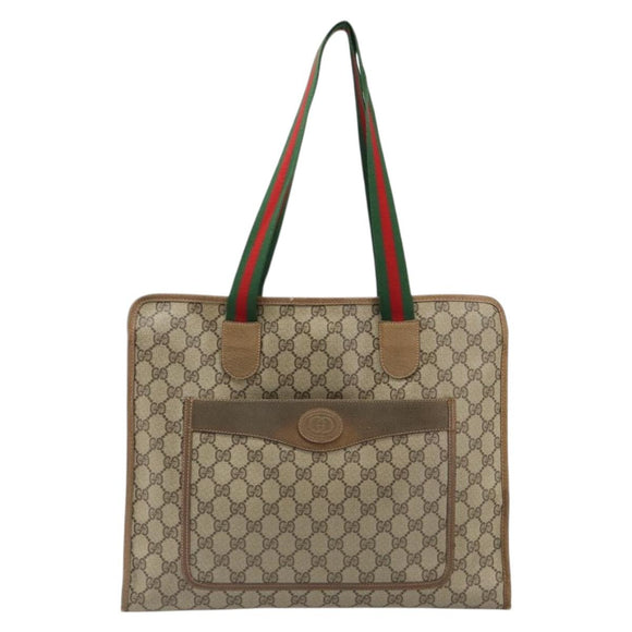 GUCCI GG Supreme Web Sherry Line Tote Bag PVC Beige Red 89 02 997 Auth 187743