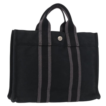 HERMES Fourre Tout PM Hand Bag cotton Black Silver Auth 187747A