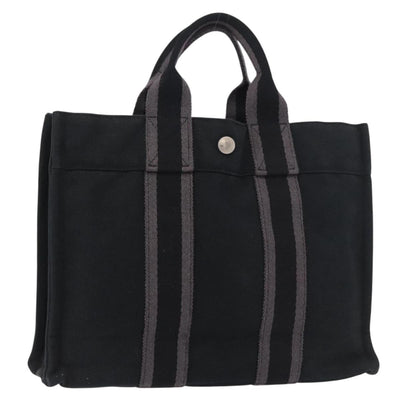 HERMES Fourre Tout PM Hand Bag cotton Black Silver Auth 187747A