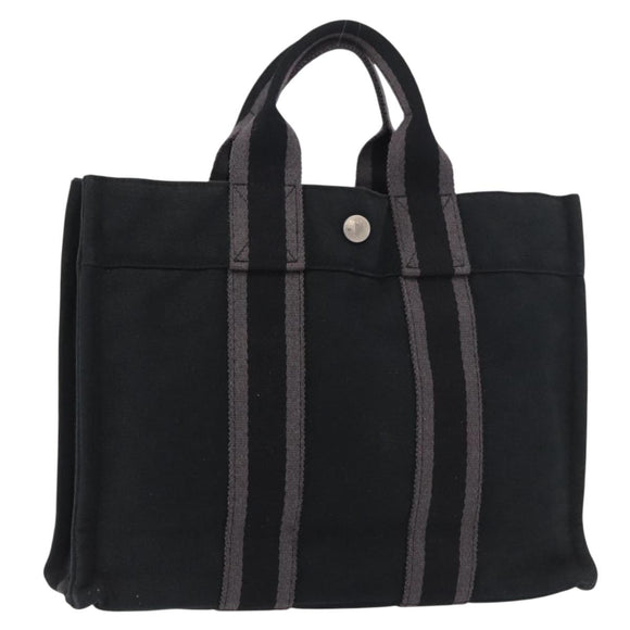 HERMES Fourre Tout PM Hand Bag cotton Black Silver Auth 187747A
