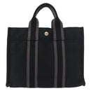 HERMES Fourre Tout PM Hand Bag cotton Black Silver Auth 187747A-2