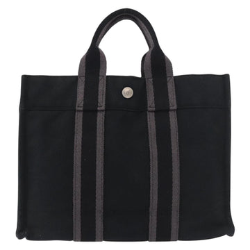 HERMES Fourre Tout PM Hand Bag cotton Black Silver Auth 187747A - 0