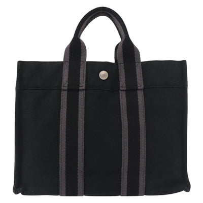 HERMES Fourre Tout PM Hand Bag cotton Black Silver Auth 187747A - 0