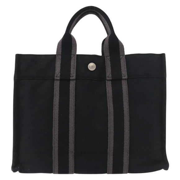 HERMES Fourre Tout PM Hand Bag cotton Black Silver Auth 187747A
