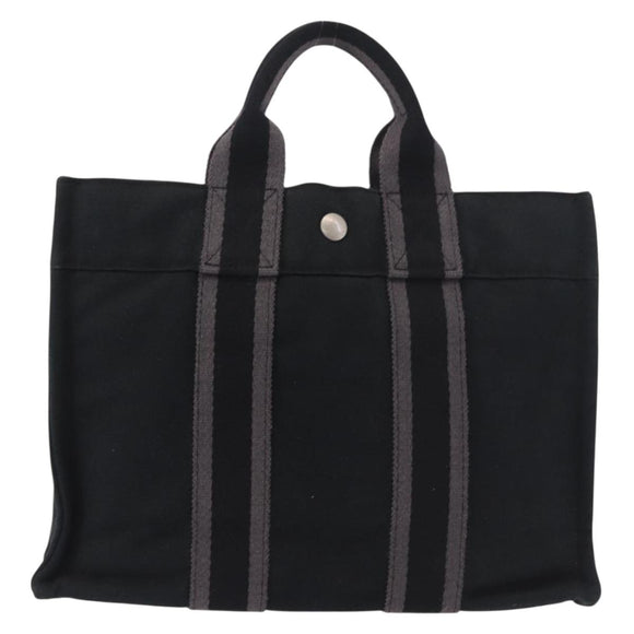 HERMES Fourre Tout PM Hand Bag cotton Black Silver Auth 187747A