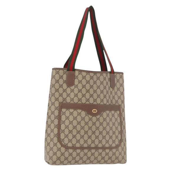 GUCCI GG Supreme Web Sherry Line Tote Bag PVC Beige Red 002 58 6487 Auth 187748