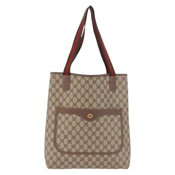 GUCCI GG Supreme Web Sherry Line Tote Bag PVC Beige Red 002 58 6487 Auth 187748