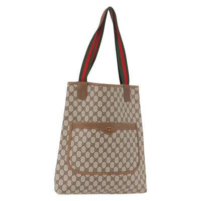 GUCCI GG Supreme Web Sherry Line Tote Bag PVC Beige Red Auth 187749A