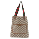 GUCCI GG Supreme Web Sherry Line Tote Bag PVC Beige Red Auth 187749A-13