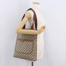 GUCCI GG Supreme Web Sherry Line Tote Bag PVC Beige Red Auth 187749A-21