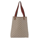 GUCCI GG Supreme Web Sherry Line Tote Bag PVC Beige Red Auth 187749A-2