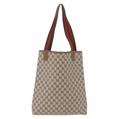 GUCCI GG Supreme Web Sherry Line Tote Bag PVC Beige Red Auth 187749A - 0