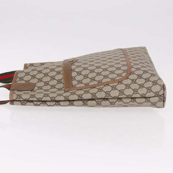 GUCCI GG Supreme Web Sherry Line Tote Bag PVC Beige Red Auth 187749A