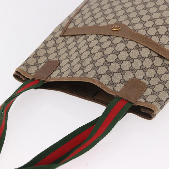 GUCCI GG Supreme Web Sherry Line Tote Bag PVC Beige Red Auth 187749A
