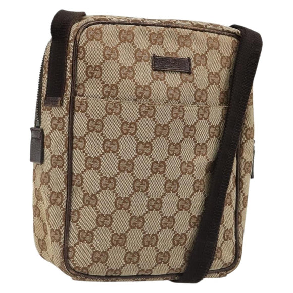 GUCCI GG Canvas Shoulder Bag Beige Silver 122759 Auth 187751