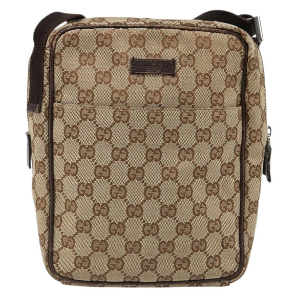GUCCI GG Canvas Shoulder Bag Beige Silver 122759 Auth 187751