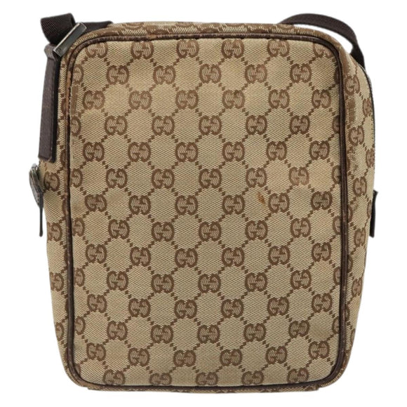 GUCCI GG Canvas Shoulder Bag Beige Silver 122759 Auth 187751