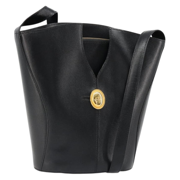 Christian Dior Shoulder Bag Leather Black Gold Auth 187754A