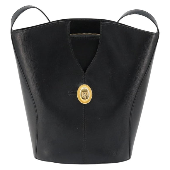Christian Dior Shoulder Bag Leather Black Gold Auth 187754A