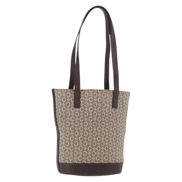 CELINE C Macadam Canvas Tote Bag Beige Gold Auth 187756