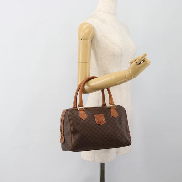 CELINE Macadam Canvas Hand Bag PVC Leather Brown Gold Auth 187766A