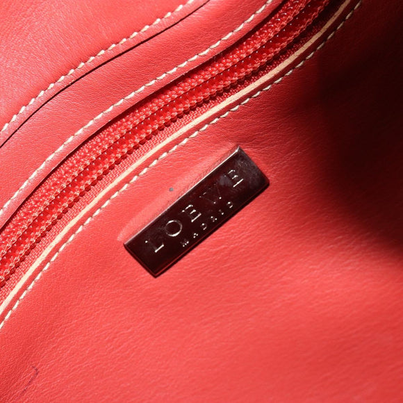 LOEWE Shoulder Bag Leather Red Silver Auth 187768A