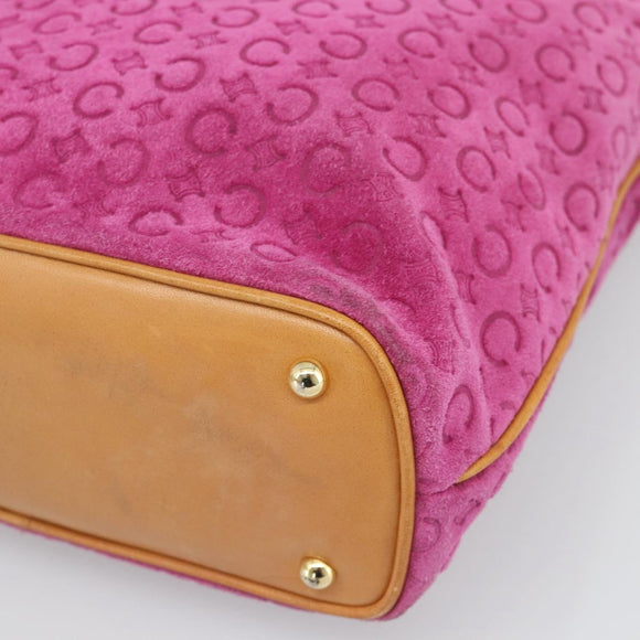 CELINE C Macadam Canvas Tote Bag Suede Pink Gold Auth 187769A