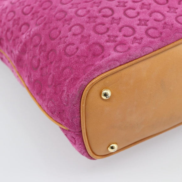 CELINE C Macadam Canvas Tote Bag Suede Pink Gold Auth 187769A