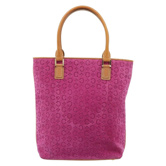 CELINE C Macadam Canvas Tote Bag Suede Pink Gold Auth 187769A
