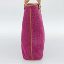 CELINE C Macadam Canvas Tote Bag Suede Pink Gold Auth 187769A-3