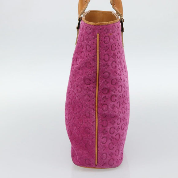 CELINE C Macadam Canvas Tote Bag Suede Pink Gold Auth 187769A