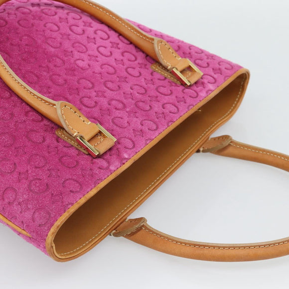 CELINE C Macadam Canvas Tote Bag Suede Pink Gold Auth 187769A