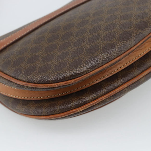 CELINE Macadam Canvas Shoulder Bag PVC Leather Brown Gold Auth 187770