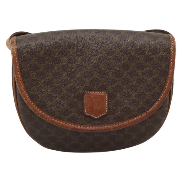 CELINE Macadam Canvas Shoulder Bag PVC Leather Brown Gold Auth 187770