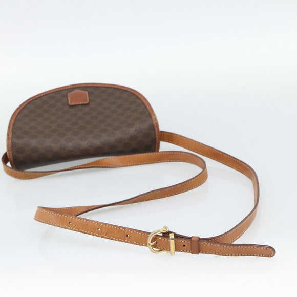 CELINE Macadam Canvas Shoulder Bag PVC Leather Brown Gold Auth 187770