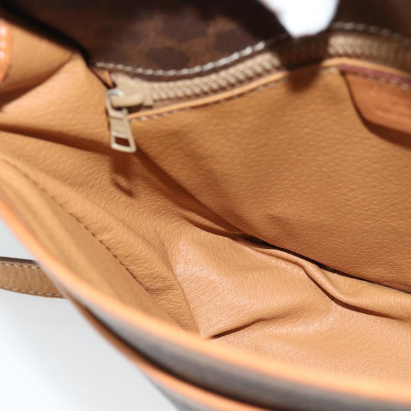 CELINE Macadam Canvas Shoulder Bag PVC Leather Brown Gold Auth 187771